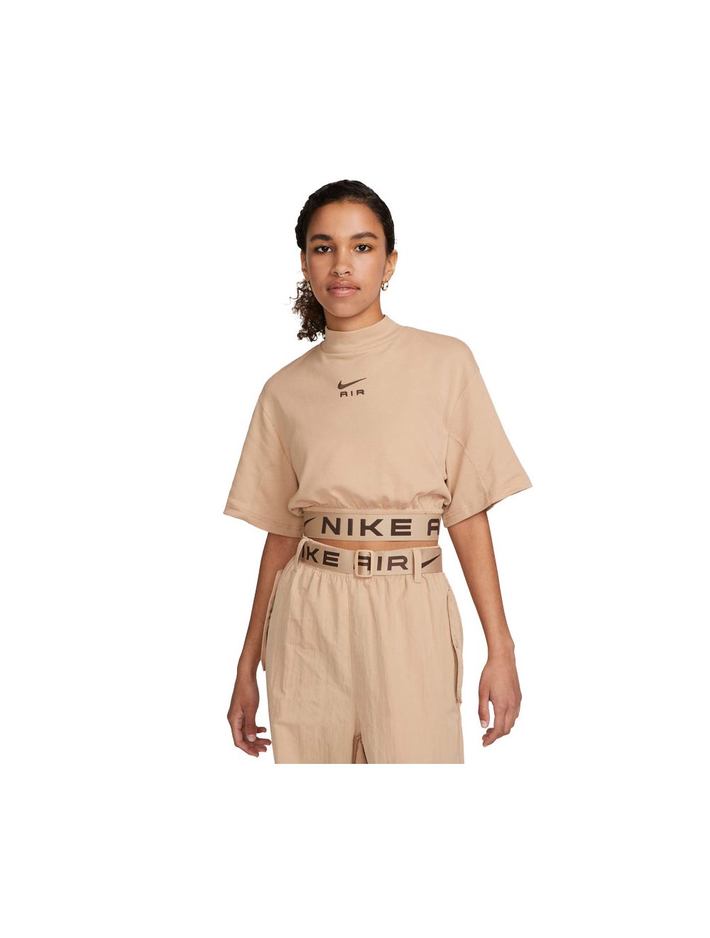 Shop Nike Air Women's Short-Sleeve Cropped Top Hemp Baroque Brown